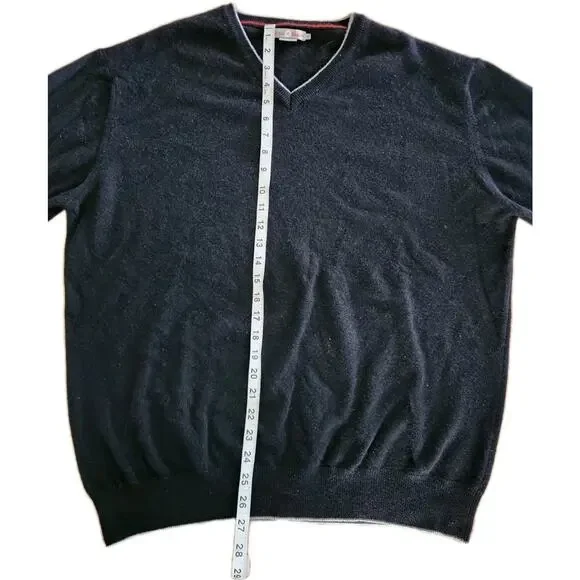 Luigi Baldo Black V-Neck Cashmere Sweater Men's Size XL Golf Made in Italy